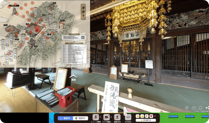 [写真] バーチャル会場内の神社内を映した360度ビュー
