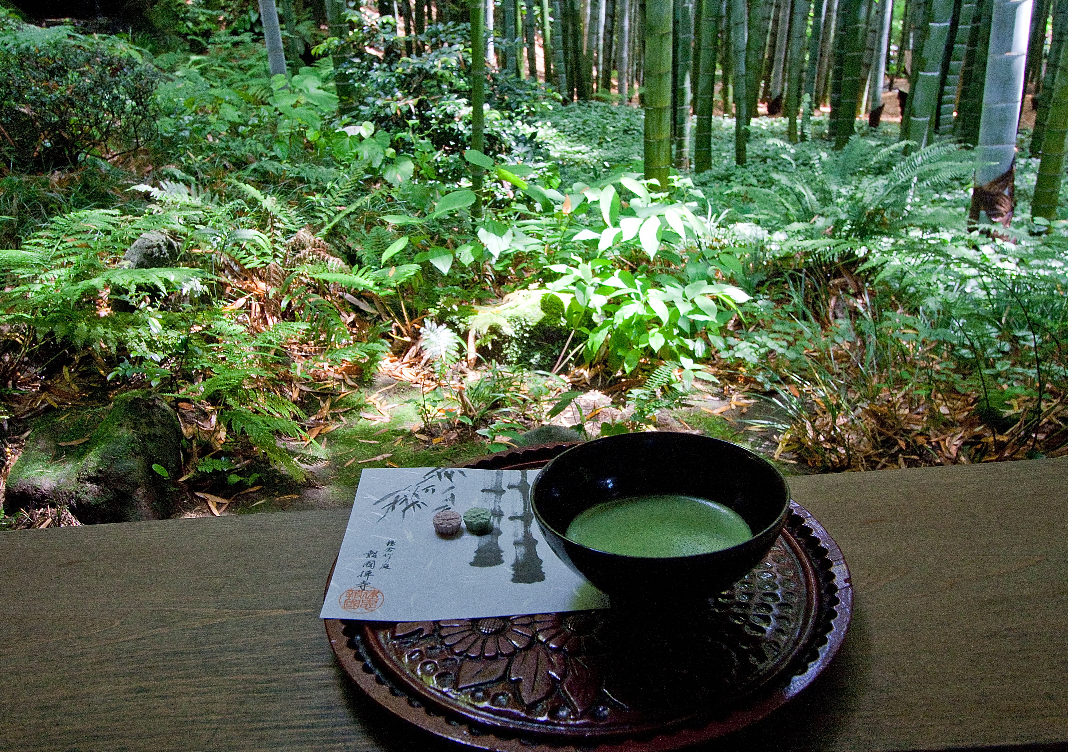 報国寺「竹林を眺めながら一服」